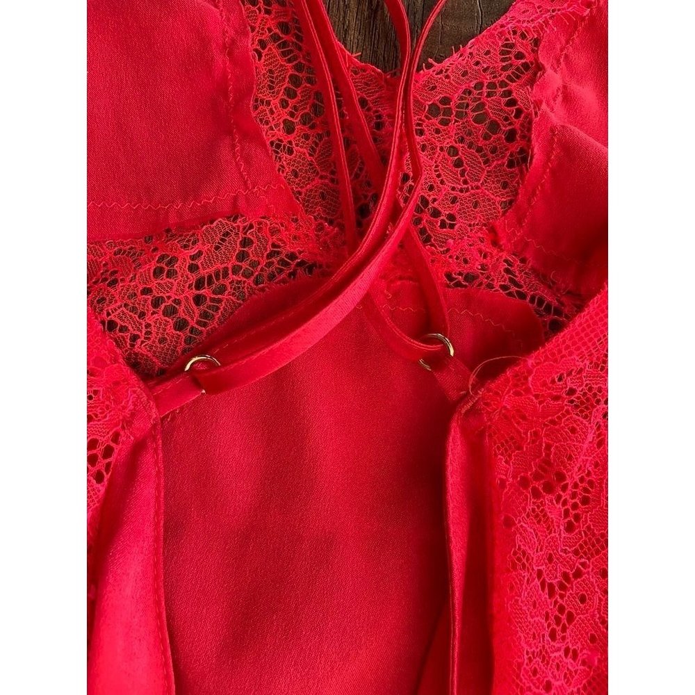 Victoria's Secret Strappy Red Lace Chemise Slip Dress Nightgown Women's Small S - Picture 4 of 6